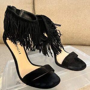 Via Spiga Black Fringe Heels